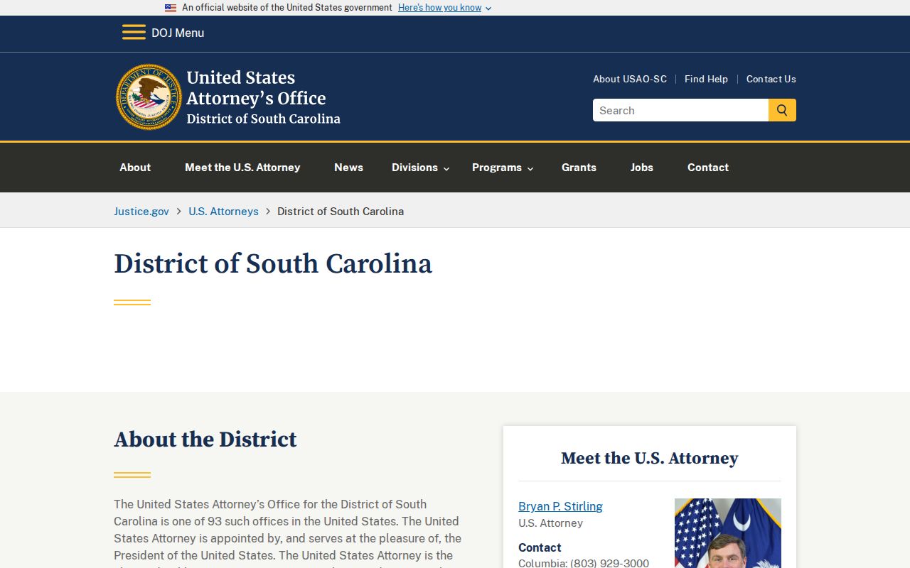 South Carolina court clerk records and U.S. Attorney office boundary