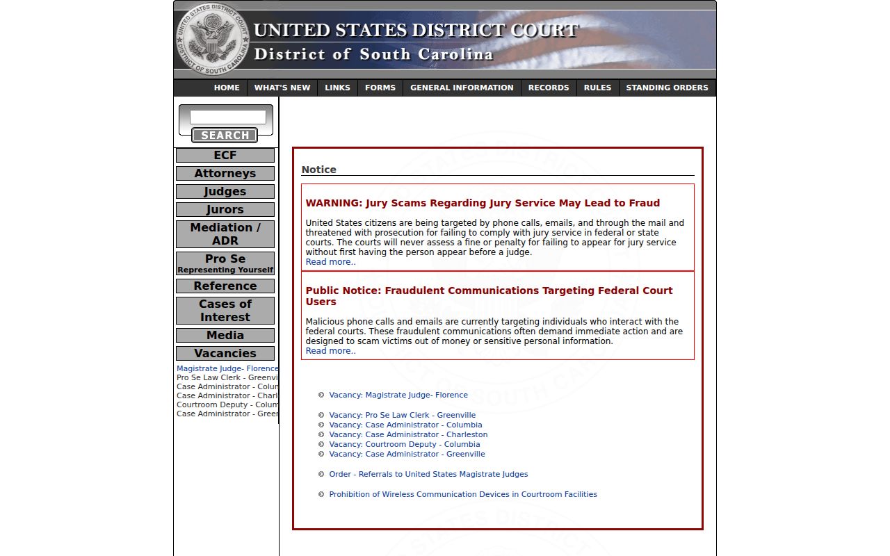 South Carolina court clerk access and federal district court records