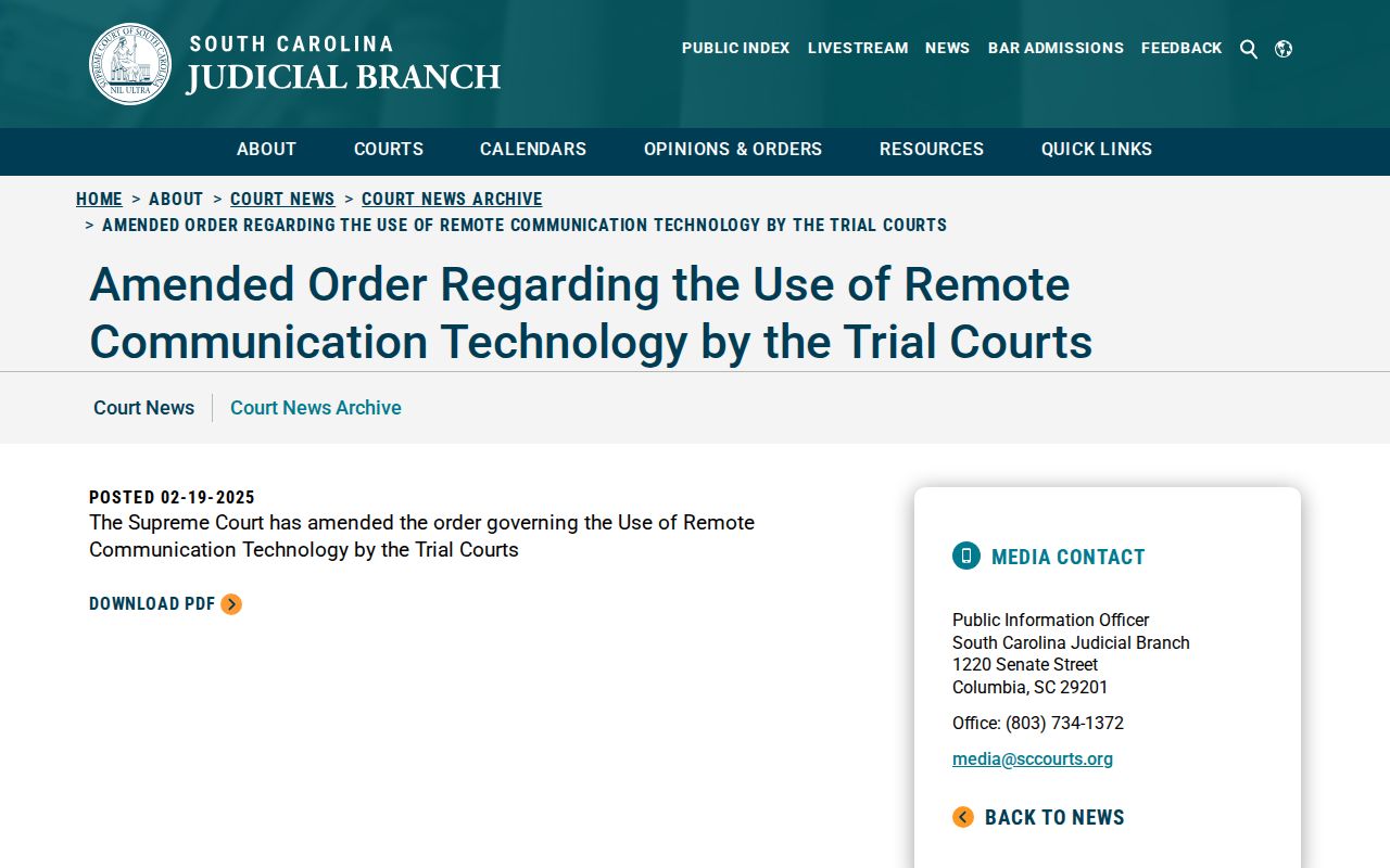 South Carolina court records remote hearing order notice