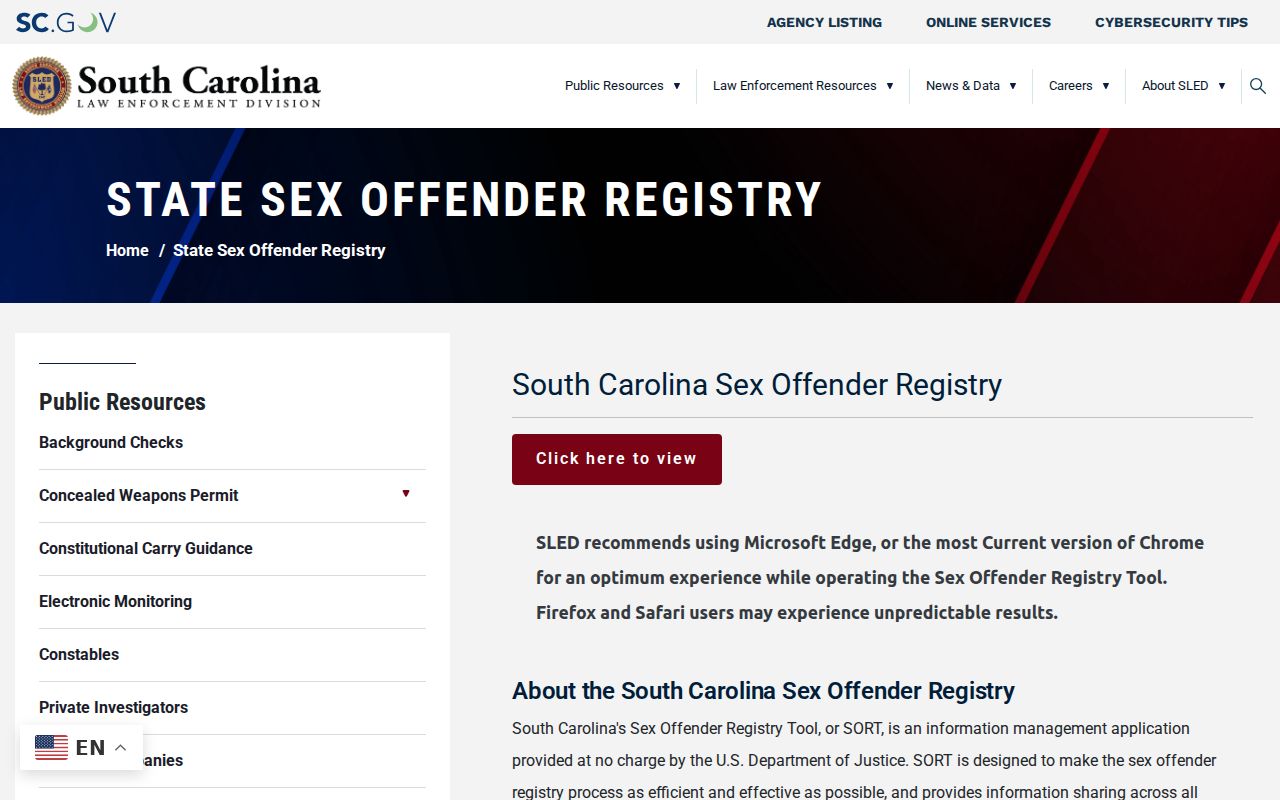South Carolina court system and SLED registry boundary