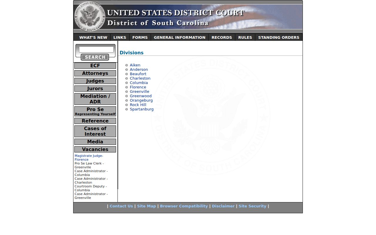 South Carolina criminal records and federal court divisional structure