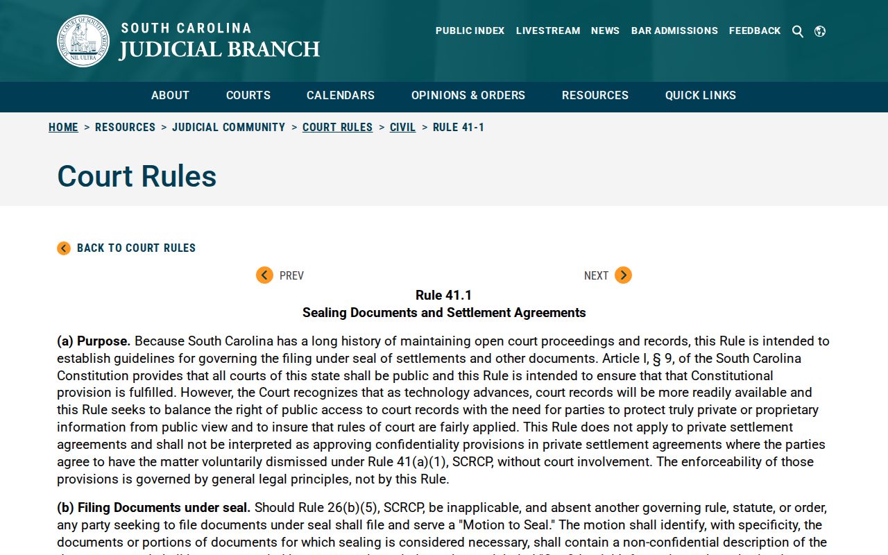 South Carolina criminal court records sealing rule