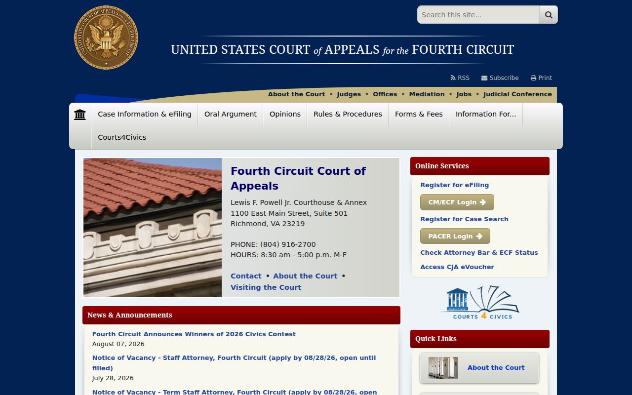 South Carolina federal court records at the Fourth Circuit Court of Appeals