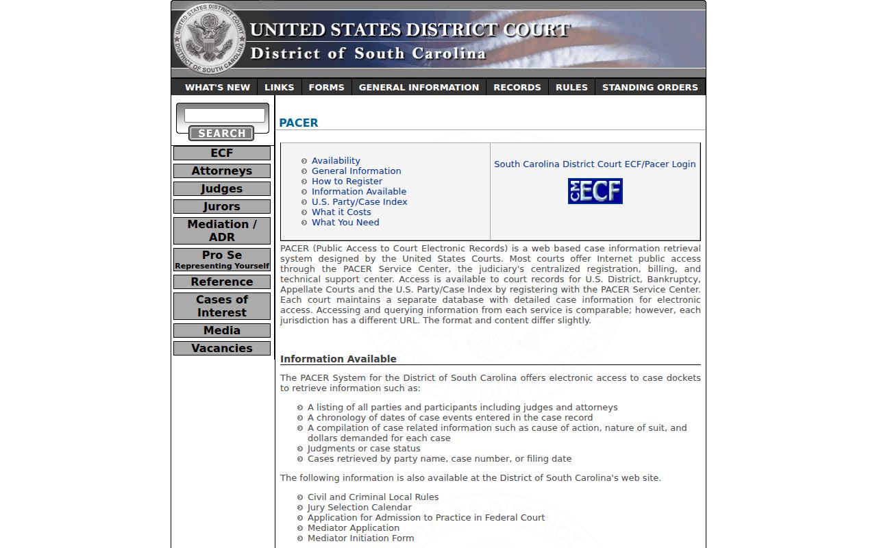 South Carolina inmate records and federal PACER coverage