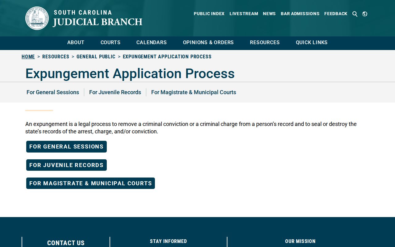 South Carolina inmate records and official court expungement routes